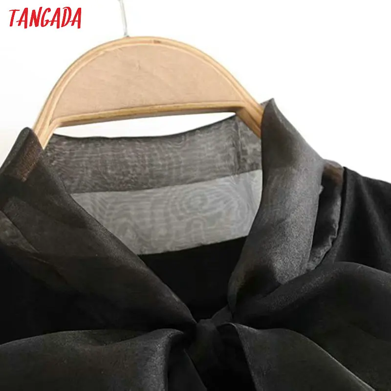 Tangada, женское черное платье, пэчворк, сетка, длинный рукав, бант, шея,, Ретро стиль, женское мини платье, vestidos feminina 3A49
