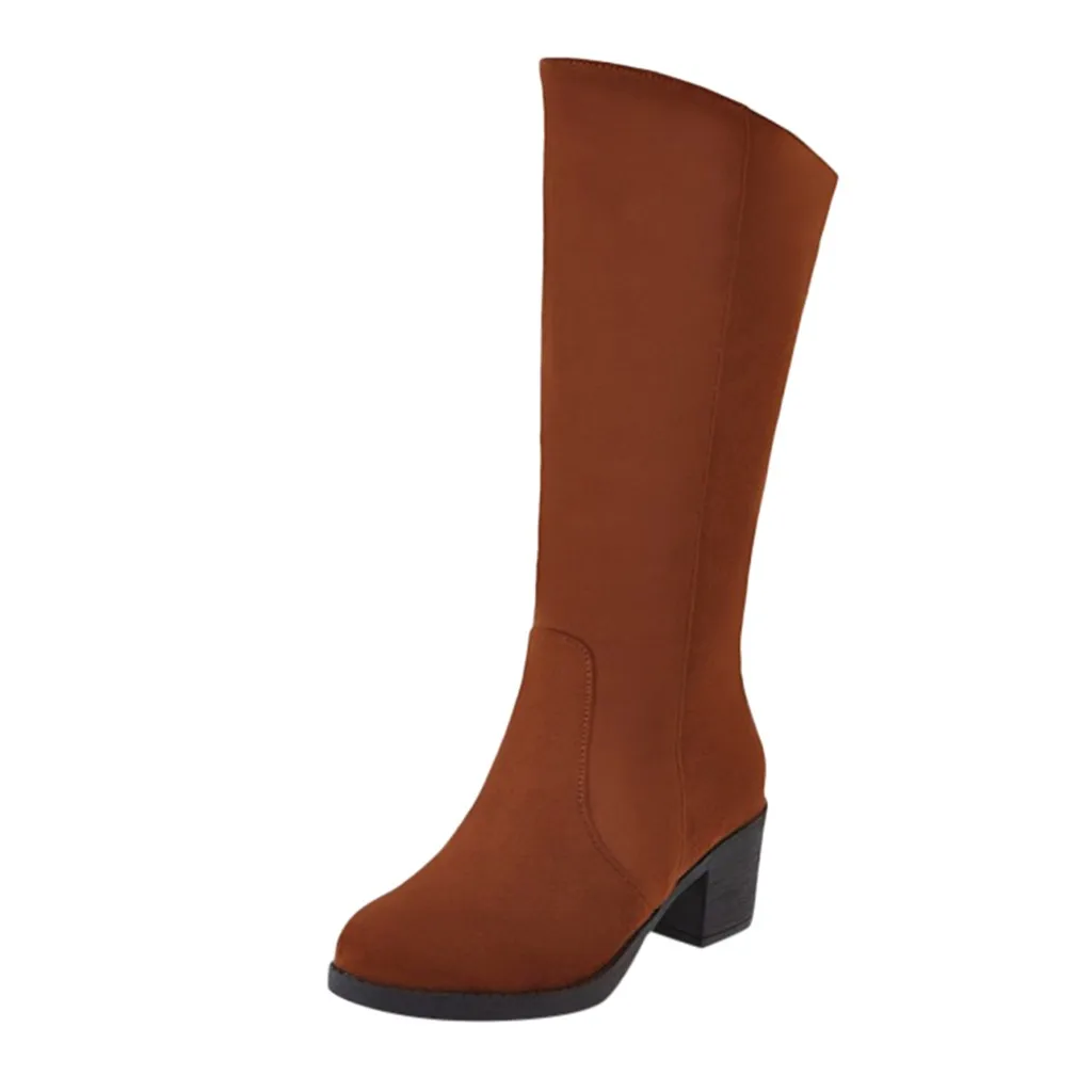 Winter Warm Knee High Boots Womens Snow Boots High Heels Side Zipper Female Shoes Thick High Heel botines Large Size Shoe#1025