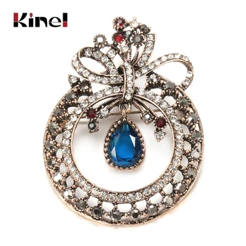 

Kinel Boho Vintage Big Brooch Antique Gold Color Women Ethnic Turkish Wedding Bridal Jewelry Arab Caftan Hijab Pins