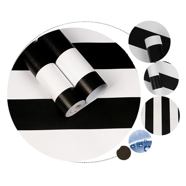 Moderne schwarze weiße Streifen selbst klebende Tapete für Wohnzimmer  Schlafzimmer Möbels chränke diy Aufkleber 10m * 45cm Kontakt papier