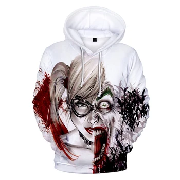 

Brand Design Clown and Harley Quinn Hooded Fashionable Ladies Hoodies Men's Sweatshirt Hip Hop Boy Pullover 3D Popular Harajuku