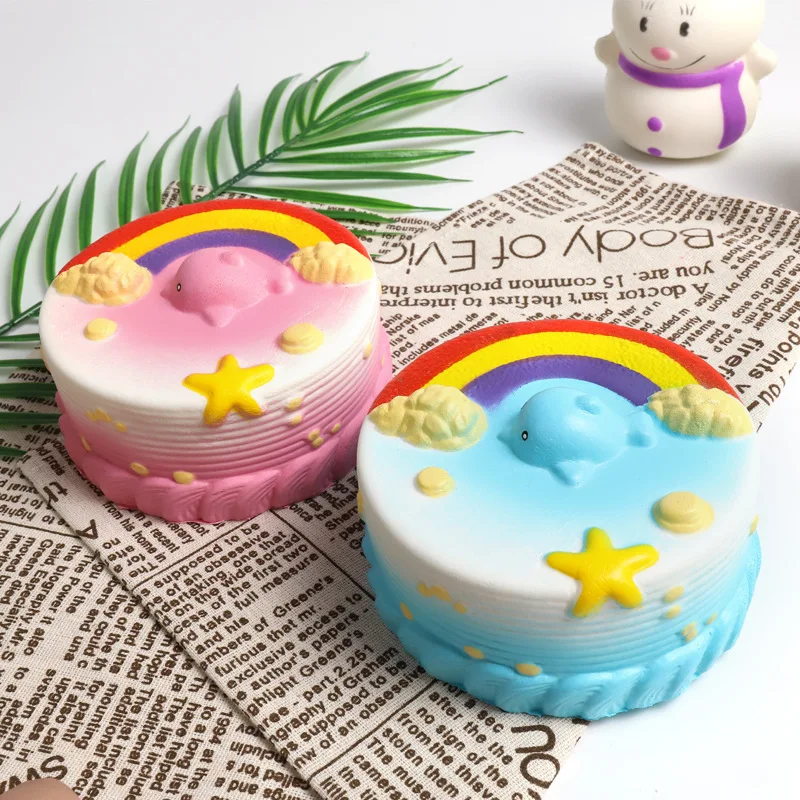 

Relaxation Vent Model Rainbow Small Whale Cake Pu Squishy Toys Squishy Little Dolphin Cake Decoration