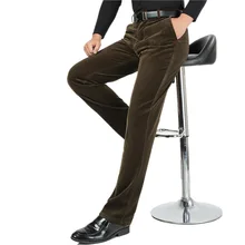 Осенние мужские с высокой талией супер свободные вельветовые брюки деловые повседневные брюки прямые эластичные брюки вельветовые брюки среднего возраста