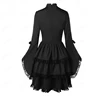 Gothic Dark Dress Women 2022 New O-Neck Long Sleeve Lace Patchwork Lacing Dress Autumn Winter Black Retro Party Dress Female XXL ► Photo 3/6