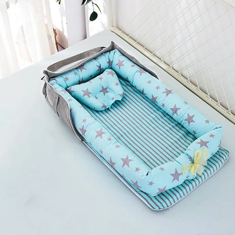 Портативная детская кроватка, складная подушка для новорожденной кровати, хлопковое гнездо, детское постельное белье, корзина, бамперы YHM030 - Цвет: YHM030G