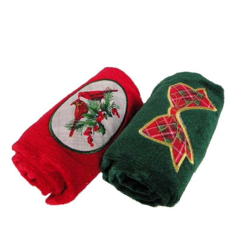Хлопок полотенце бант и красная птица стиль зеленый красный свадебное полотенце Подушка как рождественский подарок - Цвет: 2pcs mix