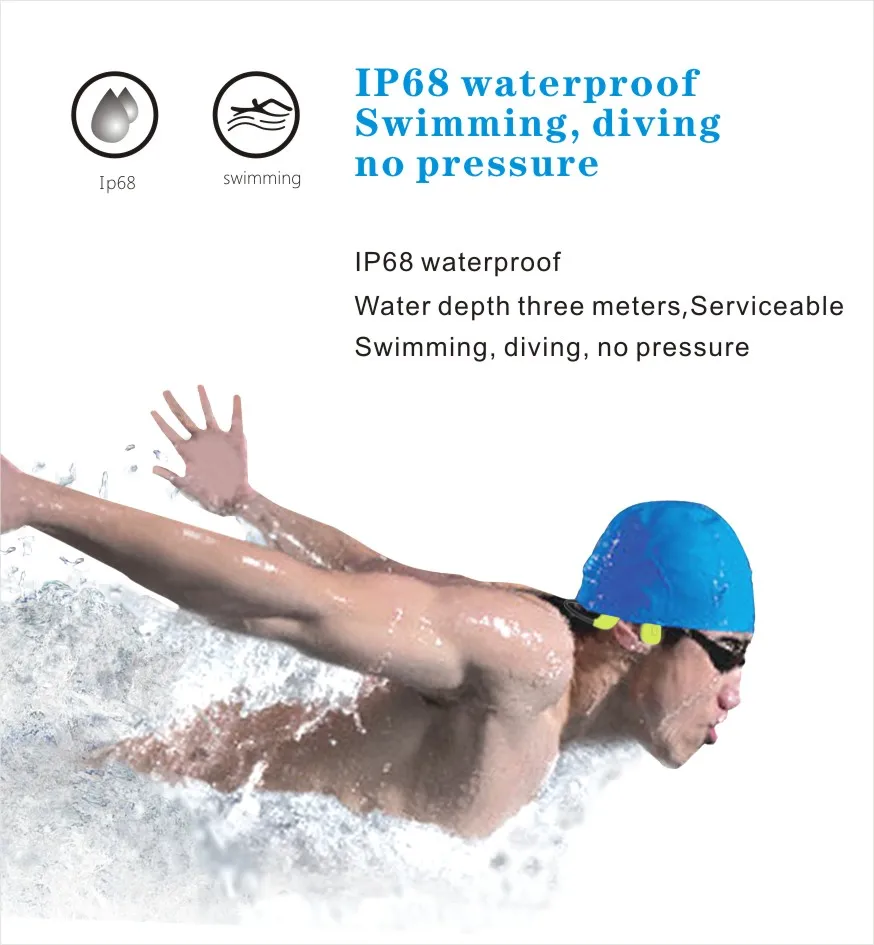 TWS Bluetooth 5.0 Earphones Wireless Sports Bone Conduction Swimming Headphones IPX8 Waterproof with Memory for Huawei Xiaomi