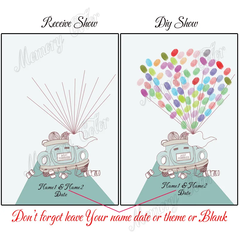 Personalized Couple Name Wedding Date Wedding Car Fingerprint DIY Painting For Anniversary Decoration (Ink Pad Incuded)
