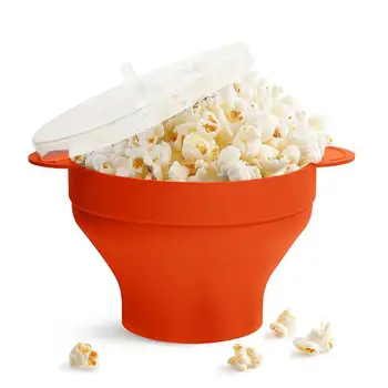 

Silicone Microwave Silicone Popcorn Popper Bowl Folding Popcorn Maker Bucket Bowl with Handle Lid DlY Kitchen Tools Popcorn Bowl