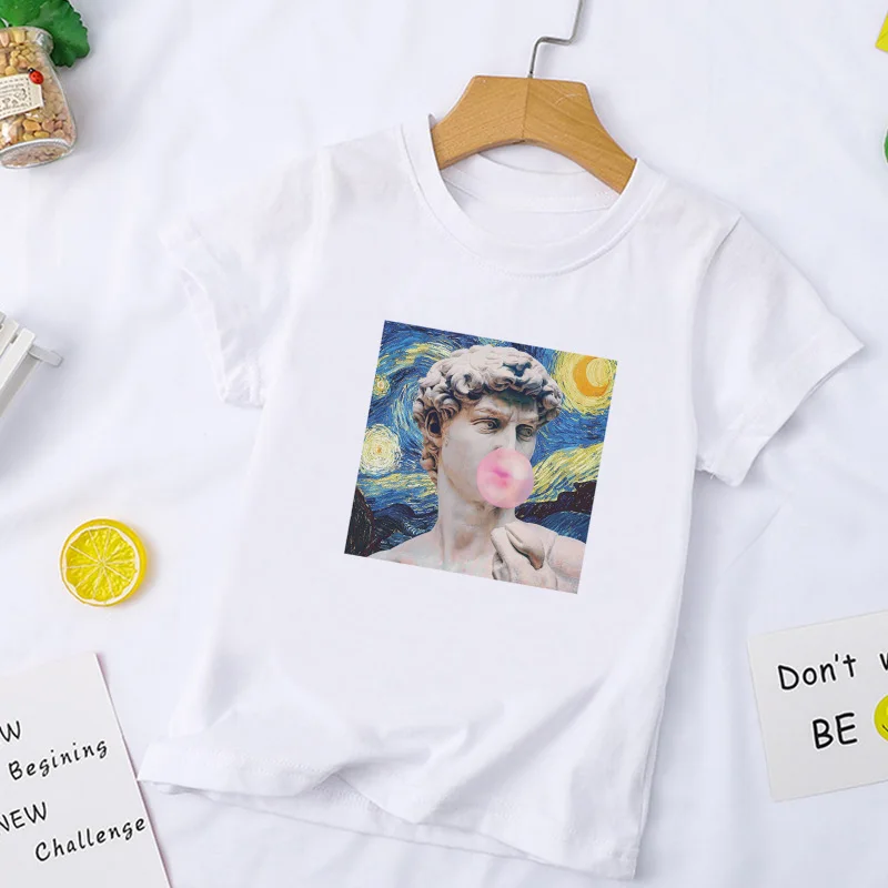 1390 New Clothing Girls T Shirt Fashion Kids Top Casual Childrens Boys T Shirts Van Gogh Oil Painting Funny Blowing Bubbles Kawaii - Цвет: 1390