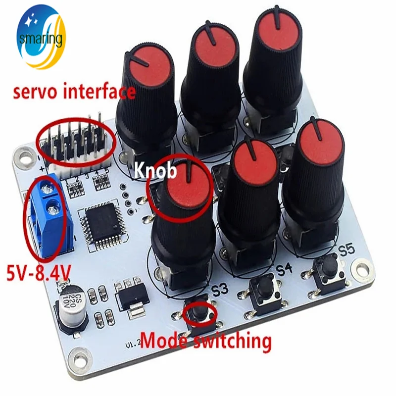 

6 Channel/Way Servo Controller 6ch Control Shield Board with High Precision Potentiometer Knbo Overload Protection For Robot Arm