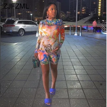 

Letter Print Sexy Skinny Playsuit Women 2020 Summer Round Neck Bodycon Short Rompers Party Club Long Sleeve Bandage Jumpsuit