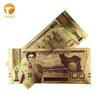 

10pcs/Lot New Russia Banknotes Football Banknotes 100 Rubles Banknotes In 24k Gold Plated Paper Money for Collection