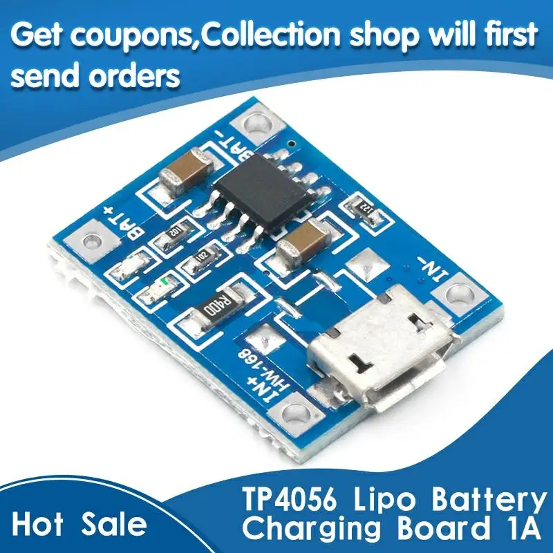 TP4056 1A Lipo Battery Charging Board Charger Module Lithium Battery DIY MICRO USB Interface Port afbeelding