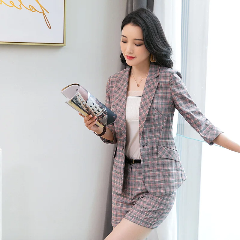 Маленький костюм пальто летняя одежда для женщин одна пуговица Slim Fit с коротким рукавом оранжевый черный и белый с рисунком Бизнес Рабочая одежда Sui