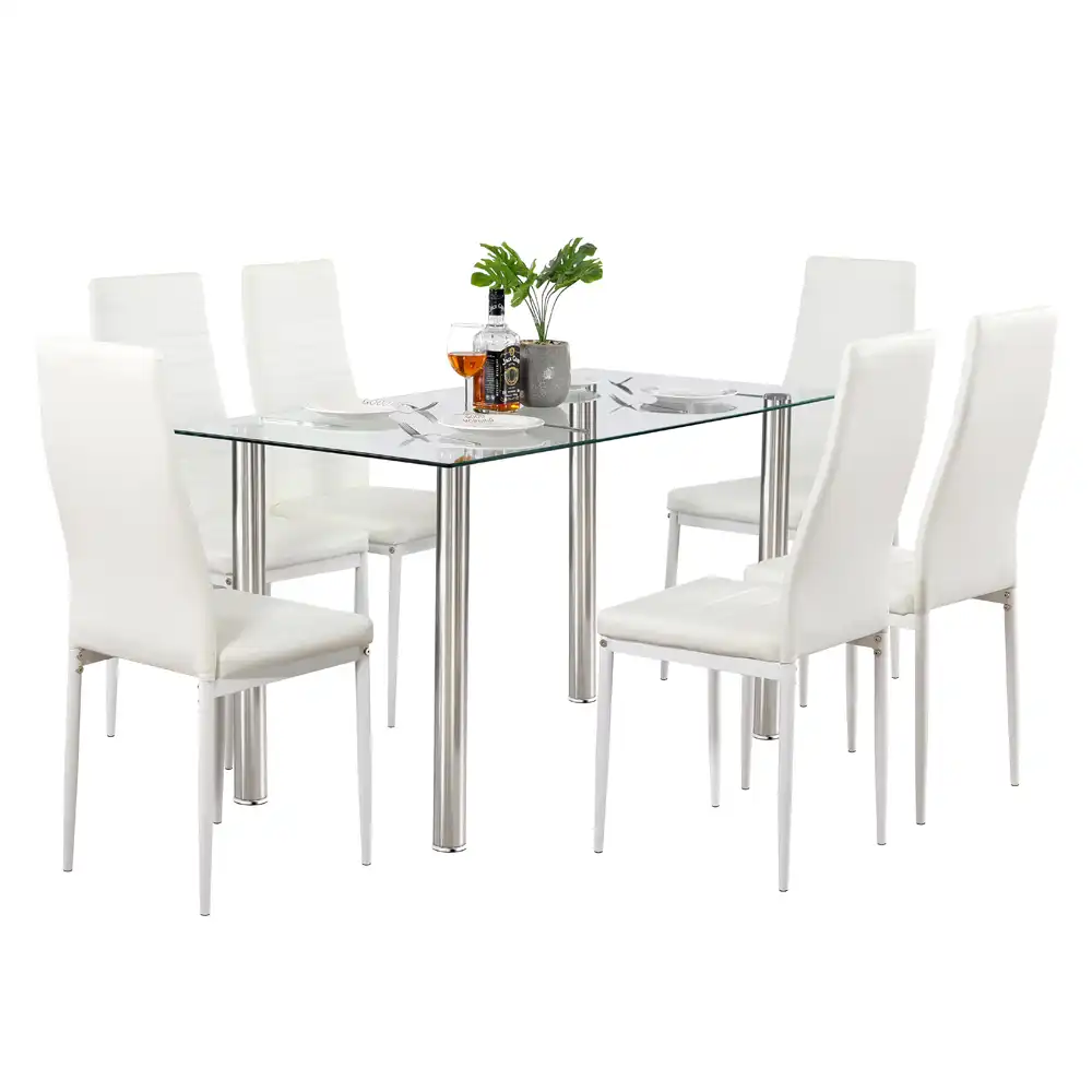 Dining Table Set Simple Transparent Glassiron Dinner Table 6pcs Elegant Stripping Texture High Backrest Dining Chairs White Dining Room Sets Aliexpress