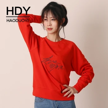 

HDY Haoduoyi 2019 New Arrival Autumn Fashion Simple Everyday H-type Loose Letter Print Long-sleeved Round-necked Sweat Shirt