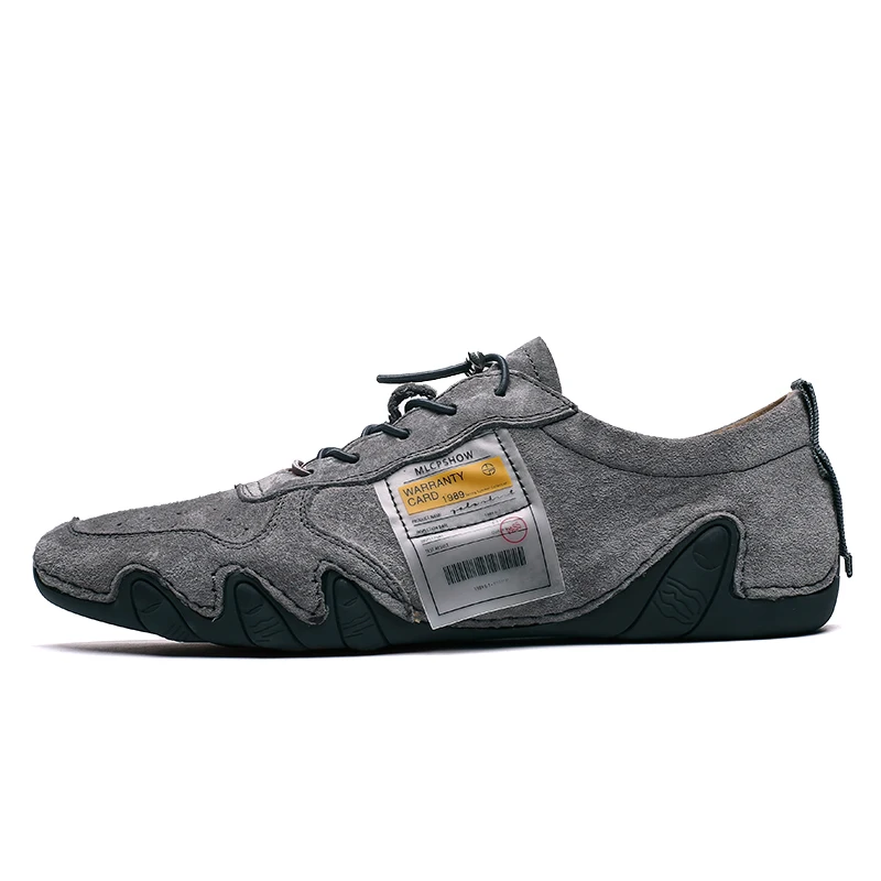 Мужская кожаная удобная обувь в горошек Лоферы без застежки мокасины в официальном стиле обувь для водителей - Цвет: Серый