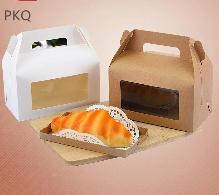 

20pcs Brown Kraft Cake Box with Window Paper Cupcake Box Wedding Party Favor Gift Box With Handle