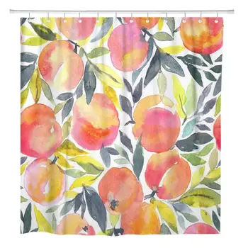 

Shower Curtain Colorful Peach Bright Watercolor Peaches Fruit Orange Pattern Home Bathroom Decor Polyester Fabric Waterproof Set