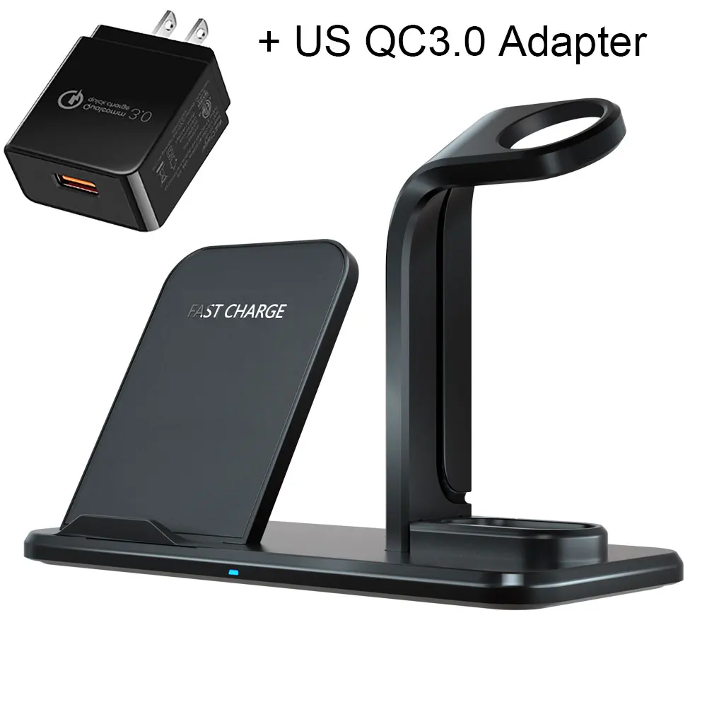 Add US Adapter Qi Беспроводная зарядная док-станция держатель для Apple Watch 4 3 2 Airpods iPhone 11 Pro X XS Max XR 8 Plus Индукционная зарядная станция - Цвет: Add US Adapter