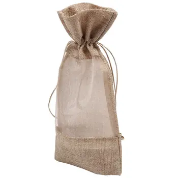 

10Pcs Jute Burlap Wine Bags 5.5X11.7Inch Reusable Red Wine Bag with Drawstring Wine Gift Bags Champagne Bottle Bags for Wedding