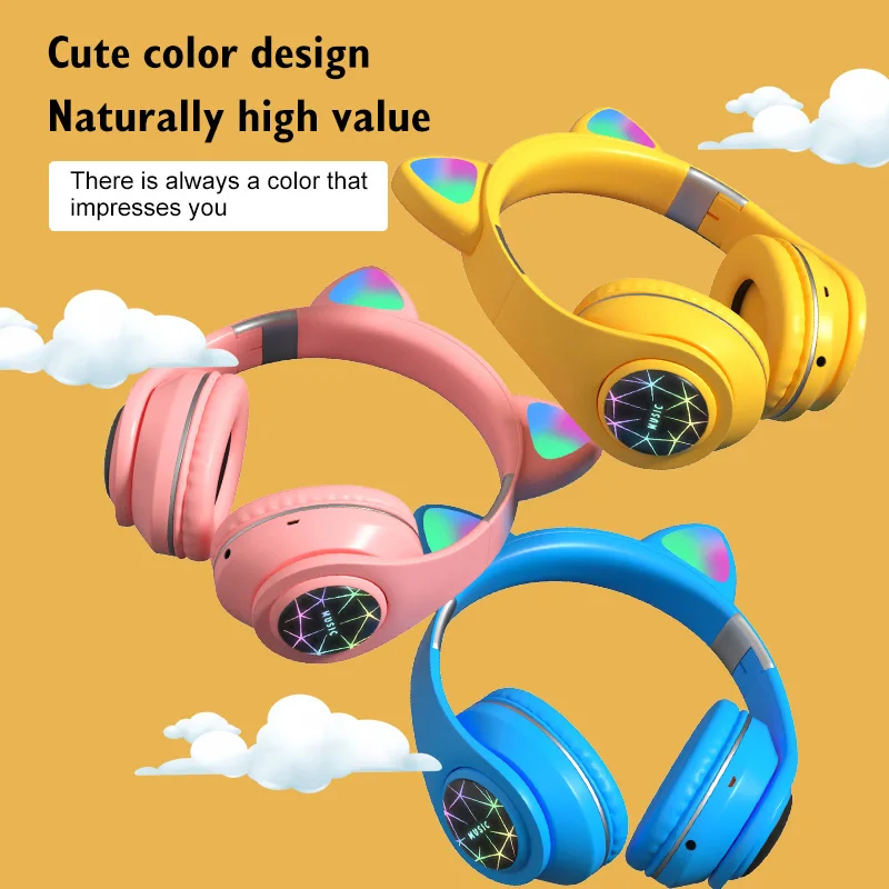 Kids LED Cat Ear Headphone Noise Cancelling Earphone Bluetooth 5 0 Adults Kids Flash Headset Support TF Card 3 5mm Plug With Mic