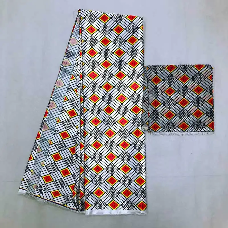 Шелковая восковая ткань, Африканский воск, стиль, последний Шелковый Атласный воск с шифоновой блузкой, африканская ткань для платья 4+ 2 ярдов, MO2