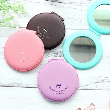 

1pc PU Leather Cover Round Makeup Mirror Mini Double Sides Pocket Mirror Detachable Foldable Camel Pattern Cosmetic Mirror
