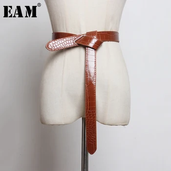 

[EAM] Pu Leather Multicolor Knot Split Long Asymmetrical Belt Personality Women New Fashion Tide All-match Spring 2020 1M833