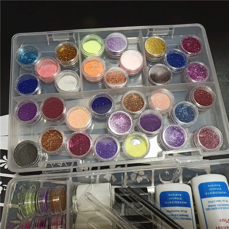 Temporary Tattoo 45 Colors Power Glitter Waterproof 2 Brushes 6 Glues Painting Kit for Kids Face Body DIY Nail ART