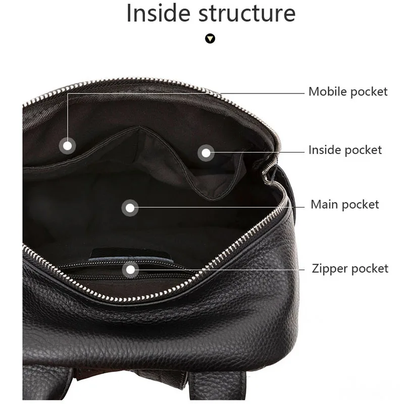 ZENCY Genuine Cow Leather Silver Metal Hardware Women Black White Color Backpacks Young Girl First Layer Cowhide Shooping Bag 5