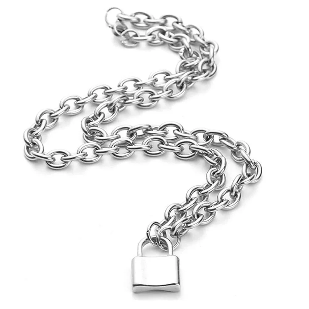 Stainless Steel Lock Pendant Necklace Punk Necklace Choker For Men Women Jewelry Gif Dropshipping 3