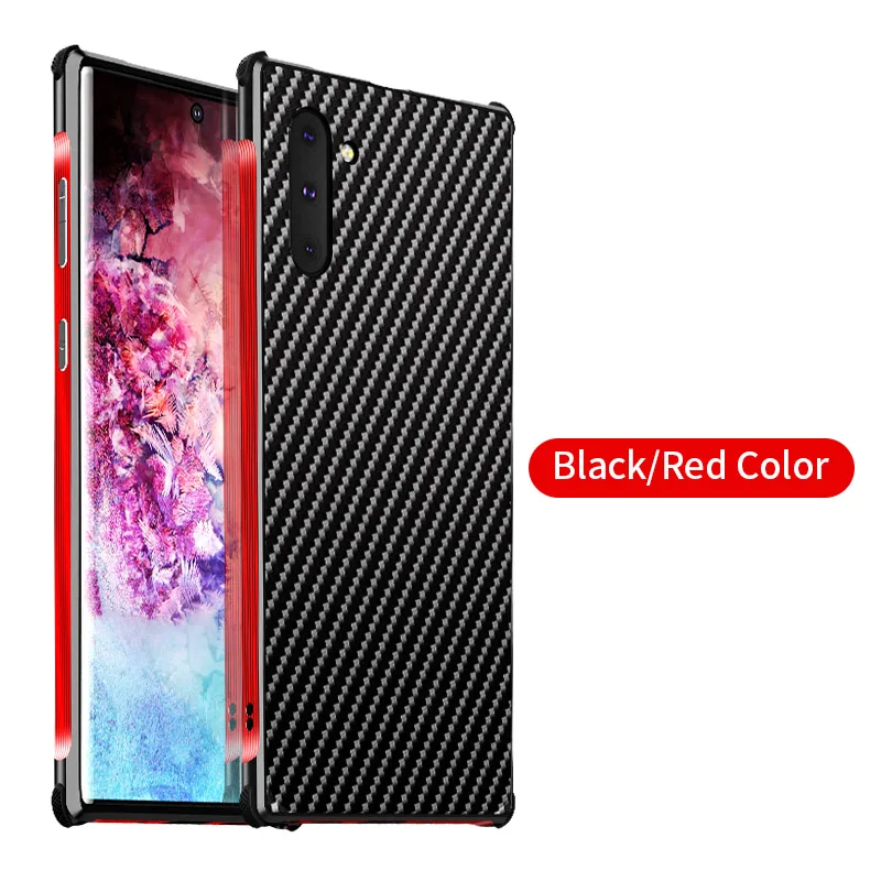 Стильный чехол из углеродного волокна для samsung Galaxy Note 10 Pro Чехол Алюминиевый металлический бампер чехол для телефона для samsung Note 10 Plus чехол - Цвет: red-black