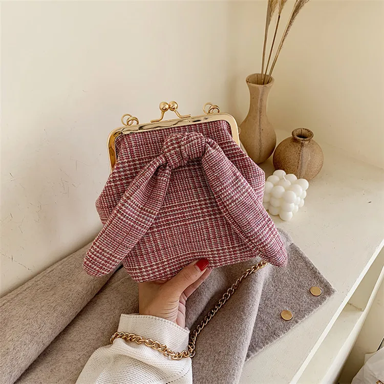 Pink TOYOOSKY/Винтажные женские сумки на плечо, дизайнерская шерстяная клетчатая сумка в виде ракушки, роскошная женская сумка на цепочке с зажимом через плечо, маленькие женские кошельки - Цвет: Pink