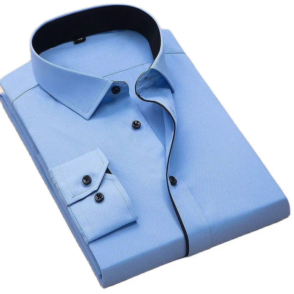 Men Dress Shirts Long-Sleeved 8xl Collar Black-Button Business Fashion Solid Twill No-Front-Pocket