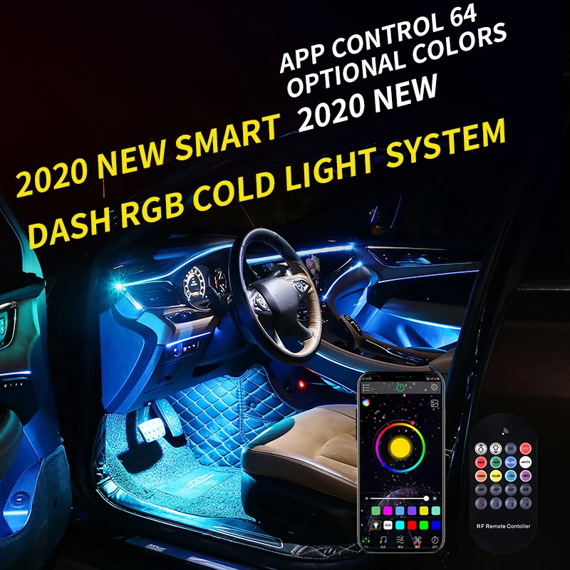 New Led Car Interior Ambient Mood Light Rgb App Remote Control Auto Decorative Dashboard Foot Door Atmosphere EL Neon Lamp 12V