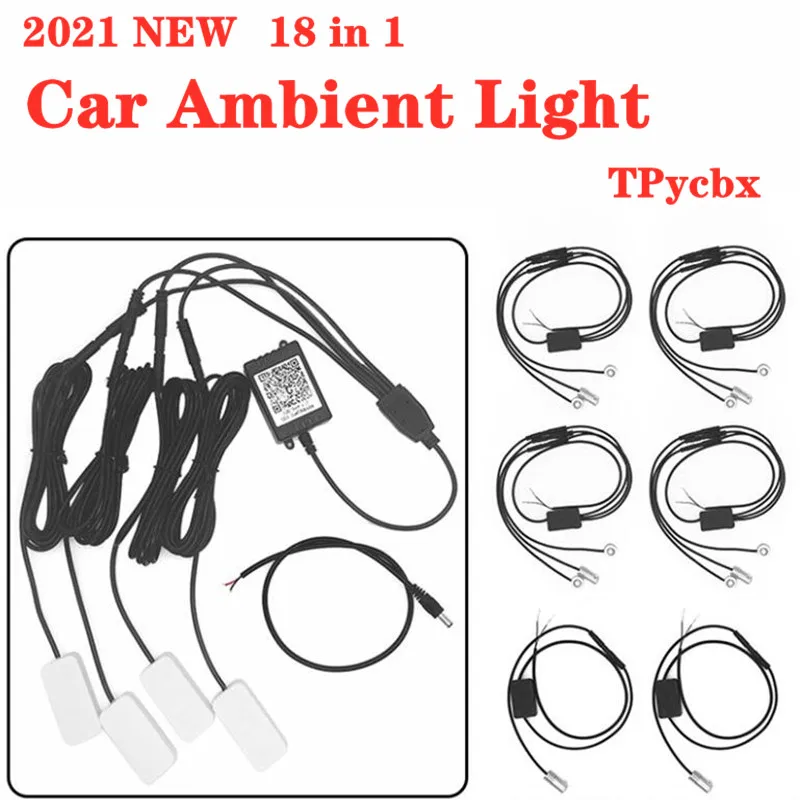 

Светодиодная ламсветильник для салона автомобиля, 18 в 1, RGB, с управлением через приложение