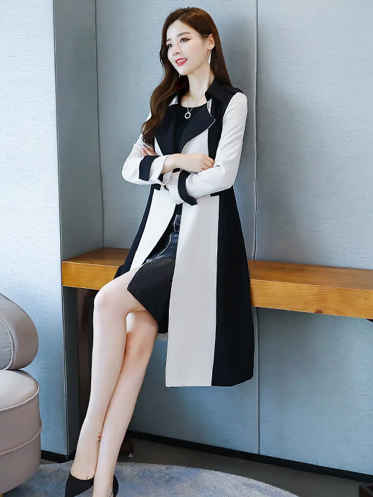 

Womens Clothing Stitching Fashion Long Overcoat Winter Long-sleeved Windbreaker European American Streets Personality Style Slim