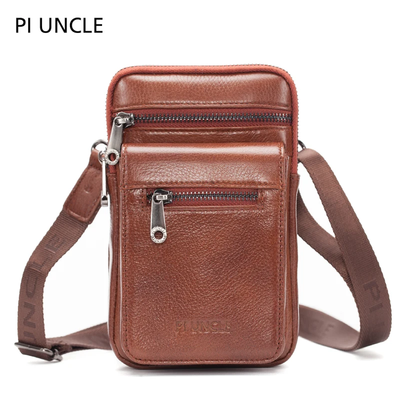 

shoulder bag Leather Men's mobile waist bag multi-function hanging bag Single Shoulder Messenger Bag man Flap