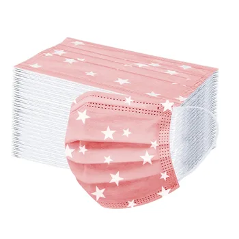 

100pc Unisex Mouth Mask Disposable Face Mask 3 Ply Non-woven Fabric Five-pointed Star Print Ear Loop Masks Dust-proof Facemask