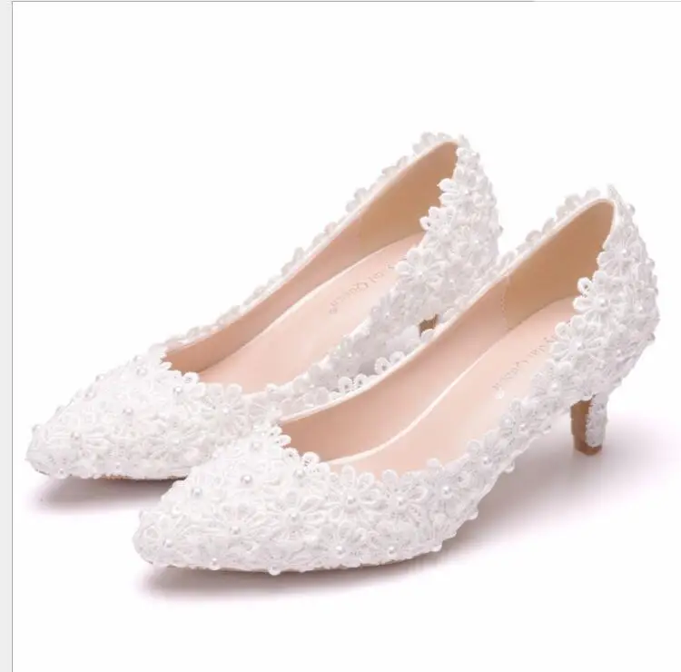 

Sexy Lace pointed toe wedding shoes Crystal Pink White Lace Wedding Shoes Heel Shoes White Lace Pumps Princess Birthday Heels