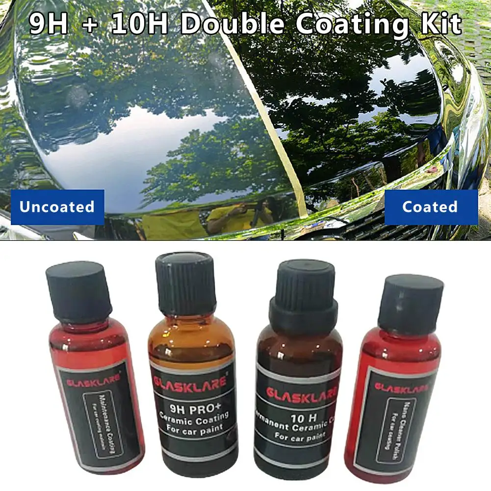 Car Ceramic Coating Car Glass Hydrophobic Coating 100ML Car Double Coating Kit 9H 10H Auto Ceramic Nano Coating Liquid Ceramic For Glass Water