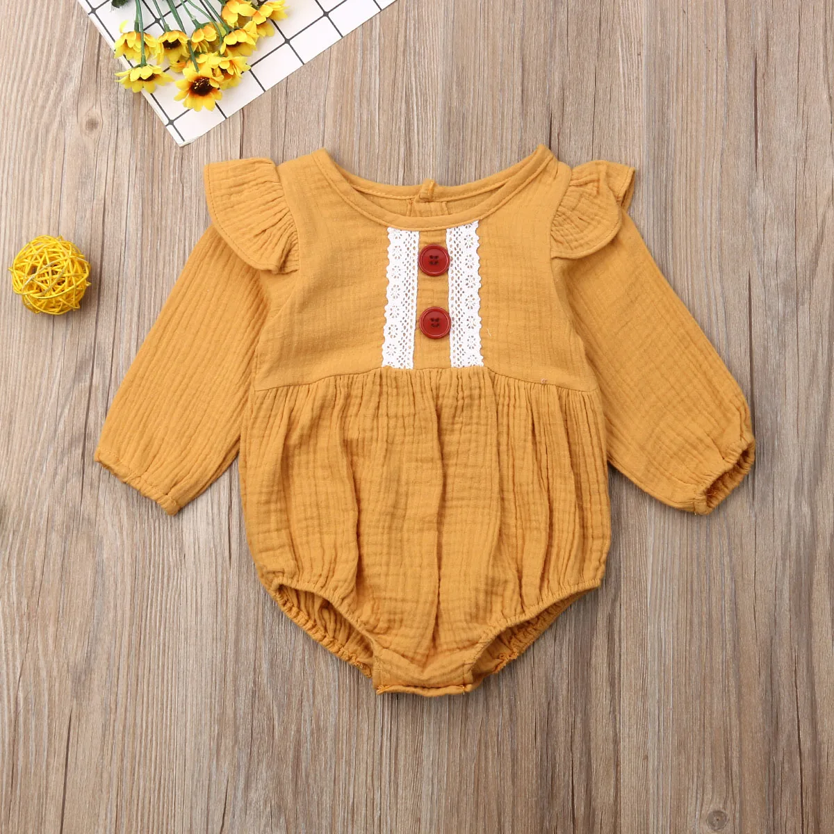 Focusnorm 4 Colors 0-18M Infant Baby Girl Clothes Long Sleeve Button Bodysuit Off Shoulder Cotton Soft Jumpsuit Overall Outfit