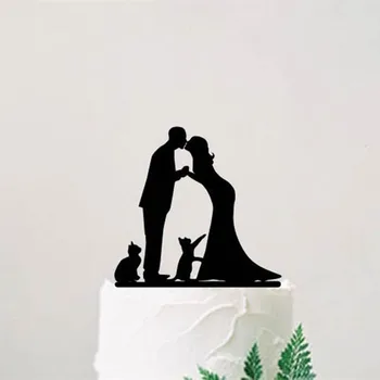 

Wooden Acrylic Romantic Couple Wedding Cake Topper Bride Groom With Cats Wedding Engagement Party cake Decoration Supplies