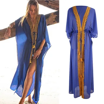 

Fashion 2020 Summer Solid Lace Beach Cover Up Long Cardigan Lace Up Swimwear Beach Dress Beach Wear Swimsuit Pareo Robe De Plage