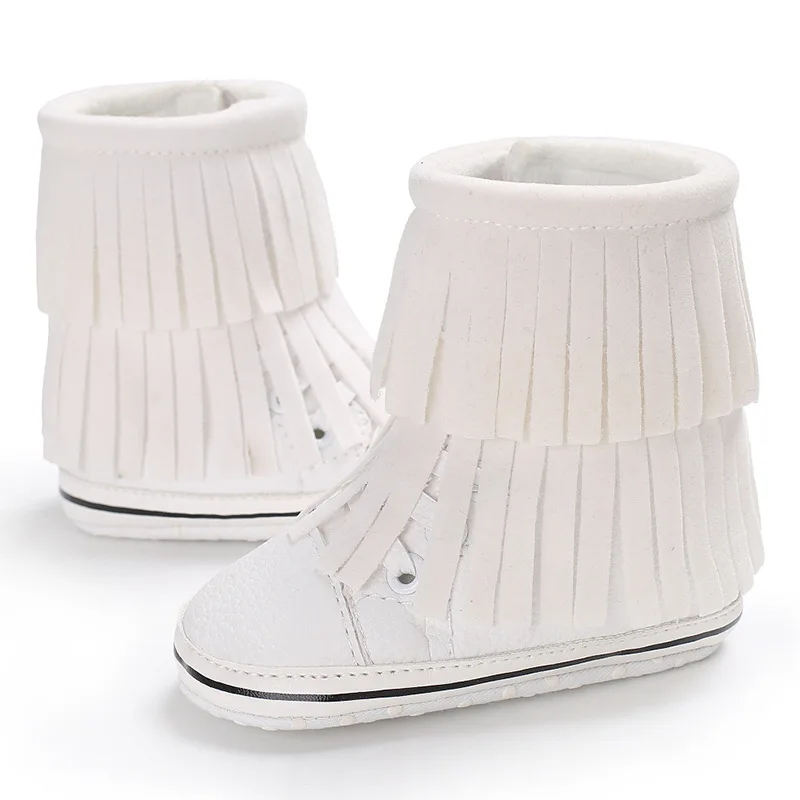 Ботинки для маленьких девочек; зимние ботинки для новорожденных девочек; зимние пинетки для малышей с кисточками; обувь для малышей 3-12 месяцев - Цвет: Белый