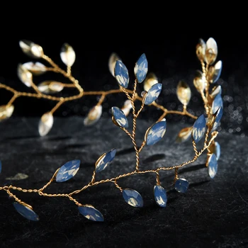 

Blue Crystal Horse-eye Beads Women's Wedding Bridal Pearl Headbands Flower Hairband For Women Girls Party Hair Accessories