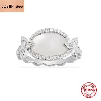 

Fashion Charm Sterling Silver Copy 1:1 Copy,Silver Floral Ring With White Nacre For Women Luxury Jewelry New Year Christmas Gift