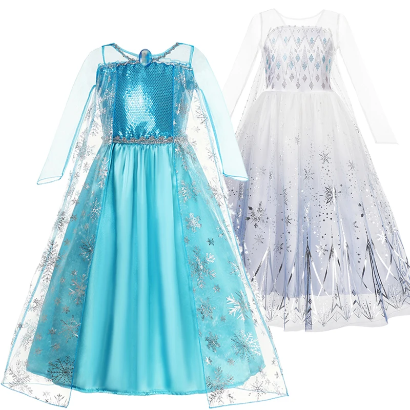 VOGUEON Snow Queen Elsa Cosplay Costume Princess Dress Girls Sequins High Quality Elza Up For Halloween Party Vestido Kids | Детская